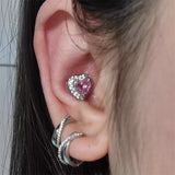 Daiiibabyyy Trend Silver Color Copper Pink Zircon Heart Stud Earrings For Women Temperament Simple Gentle Accessories Gift Aesthetic Jewelry