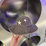 Daiiibabyyy Japanese Washed Fisherman Hat Women Camping Fishing Mountaineering Hat Sun Hat Summer Outdoor Sun Protection Western Cowboy Hat