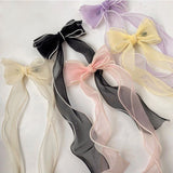 Daiiibabyyy New Organza Pearls Long Ribbon Barrette Bow Hair Clip Fashion Korea Girls Sweet Hairpin For Woman Headwear Hair Accessories