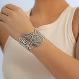 Daiiibabyyy IngeSight.Z 6 Styles Exaggerated Hollow Out Wide Cuff Open Bangles for Women Punk Big Flower & Leaves Wrist Bracelet Jewelry