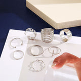 Daiiibabyyy 8 Pcs/Set Fashion Silver Color Simple Design Round Rings for Women Trendy Geometric Rings Set Jewelry Accessories
