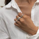 Daiiibabyyy Steampunk Rings Set Flame Heart Opening Gothic Vintage Finger Ring For Women Mens Hip Hop Party Punk Jewelry