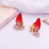 Daiiibabyyy Fairy Rainbow Gradient Resin Acrylic Wings Drop Earrings for Women Brass Gold Butterfly Pendant Earring Wedding Jewelry