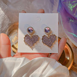 Daiiibabyyy Unique Design Purple Flowers Butterfly Drop Earrings for Women Sweet Fairy Mystery Shiny Crystal Resin Yarn Earring Jewelry