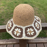 2022 Summer New Straw Hat Japanese Flower Handmade Crochet Caps Panama UV Protection Sun Visor Beach Hats Women daiiibabyyy