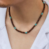 Daiiibabyyy IngeSight.Z Mens Black Wood Beaded Choker Necklace Boho Green Stone Surfer Necklace Chunky African Tribal Necklace for Men