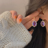 Daiiibabyyy Fashion Romantic Purple Crystal Zirconia Oval Drop Earrings For Women Delicate High Grade Earings