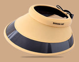 Daiiibabyyy Women Empty Top Hat Summer Visor Foldable Cap Female Hiking Outdoor Sports Solid Anti-UV Beach Hats Fishing Camping Caps