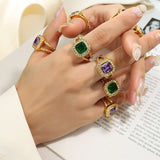 Daiiibabyyy Punk Titanium Steel Glass Zircon Hip Hop Ring for Women Men Retro Trend Exaggerated Finger Ring Party Jewelry Accessories