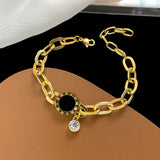 Daiiibabyyy Stainless Steel Layered Golden Pendant Bracelet For Women Retro Punk Gothic Portrait Coin Cross Pearl Bracelet Jewelry