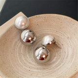 Daiiibabyyy Fashion Pearl Metallic Ball Earrings For Women 2023 New Simple Trendy Jewelry Earings Wholesale
