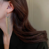 Daiiibabyyy Trendy Long Tassels Drop Earrings Full Shiny Rhinestone Dangle Earrings For Women Girls New Piercing Ear Accessories Jewelry