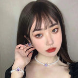 Korean Fashion Purple Heart Crystal Stud Necklace For Women Elegant Planet Rhinestone Pendant Jewelry Gifts daiiibabyyy