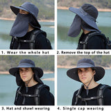 Daiiibabyyy Double Top design 4PCS Design Bucket Hats women men big brim hiking cap Detachable mesh couple fishing hat foldable sun hat 9216