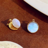 Daiiibabyyy High Grade Double Sided Round Shell Stud Earrings For Female Korean Style Jewelry