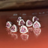 Daiiibabyyy Trend Silver Color Copper Pink Zircon Heart Stud Earrings For Women Temperament Simple Gentle Accessories Gift Aesthetic Jewelry