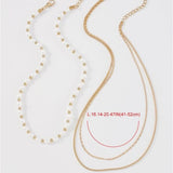 Daiiibabyyy Vintage Punk Artificial Pearl Gold Color Bead Necklace For Women Female Fashion Boho Multilevel Geometry Chain Set Jewelry Gfit