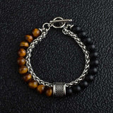 Daiiibabyyy Frosted Natural Stone Tiger Eye Man Bracelet Adjustable Bracelets on Hand Stainless Steel Jewelry Men Gift Free Shipping
