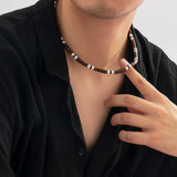 Daiiibabyyy IngeSight.Z Men's Wooden Beaded Clay Necklace Fashion Vintage African Beaded Beach Surfer Necklace for Men Tribal Jewelry