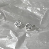 Daiiibabyyy New Fashion Cute Minimalist Heart Stud Earrings Shiny Colorful Crystal Screw-back Tiny Ear Stud Accessory Small Earring Jewelry