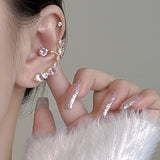 Daiiibabyyy Kpop Pink Zircon Crystal Heart Asymmetric Stud Earring For Women Earrings Fashion Bride Wedding Aesthetic Jewelry 2023 New