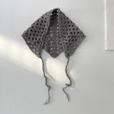 Daiiibabyyy Ins Women Triangle Bandanas Turban Crochet Hair Scarf Hairband Knitted Hair Kerchief Tie Back Boho Head Wrap for Women