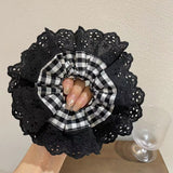 Daiiibabyyy Handmade Hollow Lace Hair Scrunchies Double Layer Flower Cotton Hair Bands Women Fashion Hair Ties Ponytail Holder Accessories