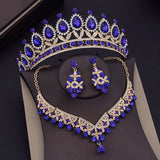 Baroque Blue Crystal Bridal Jewelry Sets for Women Tiaras Crown Earrings Necklace Sets Bride Wedding Dress Dubai Jewelry Set daiiibabyyy