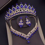 Baroque Blue Crystal Bridal Jewelry Sets for Women Tiaras Crown Earrings Necklace Sets Bride Wedding Dress Dubai Jewelry Set