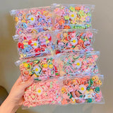 Daiiibabyyy 20Pcs/Lot Children Girls Hair Bands Candy Color Hair Ties Rubber Bands Scrunchy Elastic Hair Bands Sweet Cartoon Accessories