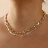 Daiiibabyyy Fashion Vintage Choker Metal Spherical Thin Chains Necklace For Women Boho Multilevel 2021 Red Crystal Chain Collar Jewelry Gift