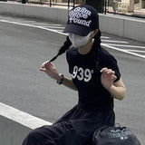 Daiiibabyyy Korean Retro Cap Lettering Embroidered Soft Top Cotton Baseball Cap Men and Women Japanese Street Personality Sun Baseball Hat