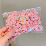 Daiiibabyyy 20Pcs/Lot Children Girls Hair Bands Candy Color Hair Ties Rubber Bands Scrunchy Elastic Hair Bands Sweet Cartoon Accessories
