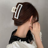 Daiiibabyyy 11.6cm Solid Color Hollow Square Acrylic Big Hair Claw For Women Girls Fashion Plastic Barrettes Hairpin Clomp Hair Accessories