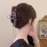 Daiiibabyyy 2023 Crystal Rhinestones Snake Hair Claw Wave Metal Line Long Tassel Irregular Hair Grab Accessories for Women Girls Hair Clip