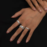 Daiiibabyyy Steampunk Rings Set Flame Heart Opening Gothic Vintage Finger Ring For Women Mens Hip Hop Party Punk Jewelry