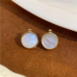 Daiiibabyyy High Grade Double Sided Round Shell Stud Earrings For Female Korean Style Jewelry