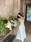Fashion Dress for Women Sleeveless Streetwear Party Dress Slim Sweet Solid Lace Up Spaghetti Strap New Spring Summer Dress