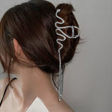 Daiiibabyyy 2023 Crystal Rhinestones Snake Hair Claw Wave Metal Line Long Tassel Irregular Hair Grab Accessories for Women Girls Hair Clip