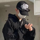 Daiiibabyyy Korean Retro Cap Lettering Embroidered Soft Top Cotton Baseball Cap Men and Women Japanese Street Personality Sun Baseball Hat