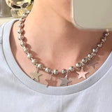 Daiiibabyyy Vintage Exquisite Star Charms Pendant Necklaces Trendy Jewelry Cool Y2k Shiny Crystal Star Chains Choker for Women Party