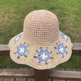 2022 Summer New Straw Hat Japanese Flower Handmade Crochet Caps Panama UV Protection Sun Visor Beach Hats Women daiiibabyyy