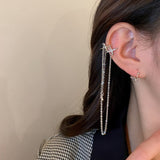 Daiiibabyyy  Korean Zircon Star Clip Earrings For Women Fashion Fake Cartilage Long Tassel Ear Cuffs No Piercing Earrings Jewelry Gift