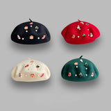 Daiiibabyyy Women Christmas New Year Gift Snowman Pearl Wool Beret Winter Red Soft Wool Painter Hat Students Lovely Wool Bud Hat