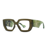 Vintage Square Big Frame Glasses Frame Fashion wood frame glasses Female Transparent Optical Green Eyeglasses daiiibabyyy