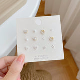 Daiiibabyyy 12PC/SET Cute Sweet White Opal Bow Love Earring Fashion Simple Moon Flower Mini Studs Earrings Sets for Women Jewelry Gifts daiiibabyyy