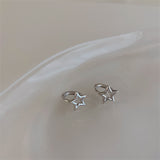 Daiiibabyyy Trend Statement Silver Color Plated Hollow Star Hoop Earring For Women Fashion Vintage Accessories Aesthetic Jewelry Gift