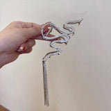 Daiiibabyyy 2023 Crystal Rhinestones Snake Hair Claw Wave Metal Line Long Tassel Irregular Hair Grab Accessories for Women Girls Hair Clip