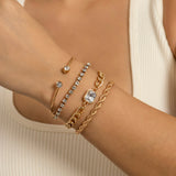 Daiiibabyyy IngeSight.Z Multilayer Crystal Rhinestone Bracelet Bangles for Women Punk Cuban Tennis Chain Heart Beaded Bracelets Set Jewelry