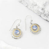Daiiibabyyy Delicate Bohemian Dangle Round Moonstone Natural Stone Earrings for Women Girl Metal Drop Earrings Fashion Boho Jewelry Gift